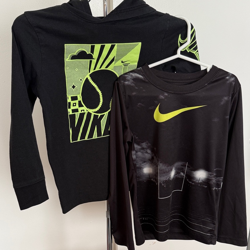Nike Kids Black and Neon Green Sports LS